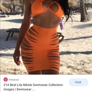 Lila Nikole shredded cutout orange coverup skirt S
